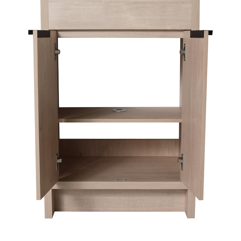 24 Inch Plywood Freestanding Bathroom Vanity With White Resin Sink and Doors and shelf