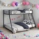 preview thumbnail 1 of 10, Metal Twin over Full Bunk Bed with Safety Guardrail,Kids Bed Design Black