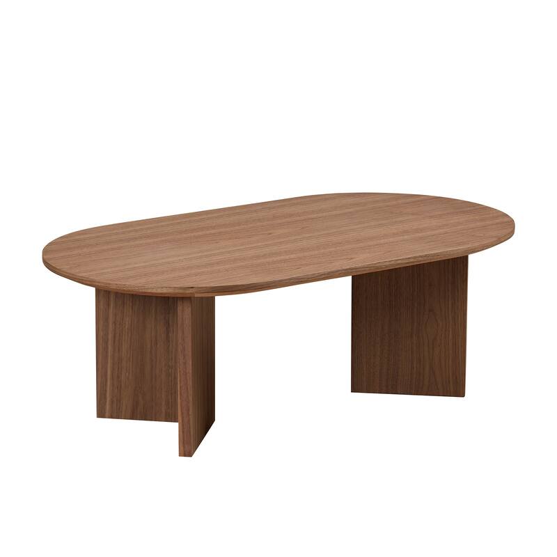 Length 39.37 Inch Modern Coffee Table,MDF Oval Coffee Table for Living Room,Small Coffee Table with Sturdy Pedestal - Walnut