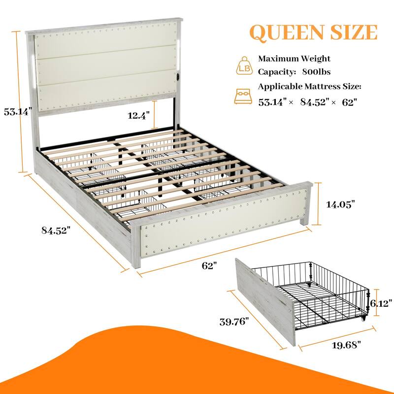 Queen Bed Frame With 4 Storage Drawers