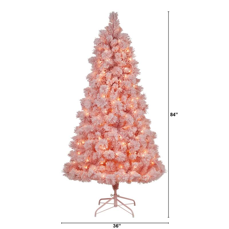 7ft. Holiday Pink Cashmere Artificial Christmas Tree with 300 LED Lights & 599 Branches - Playful Festive X-Mas Showpiece