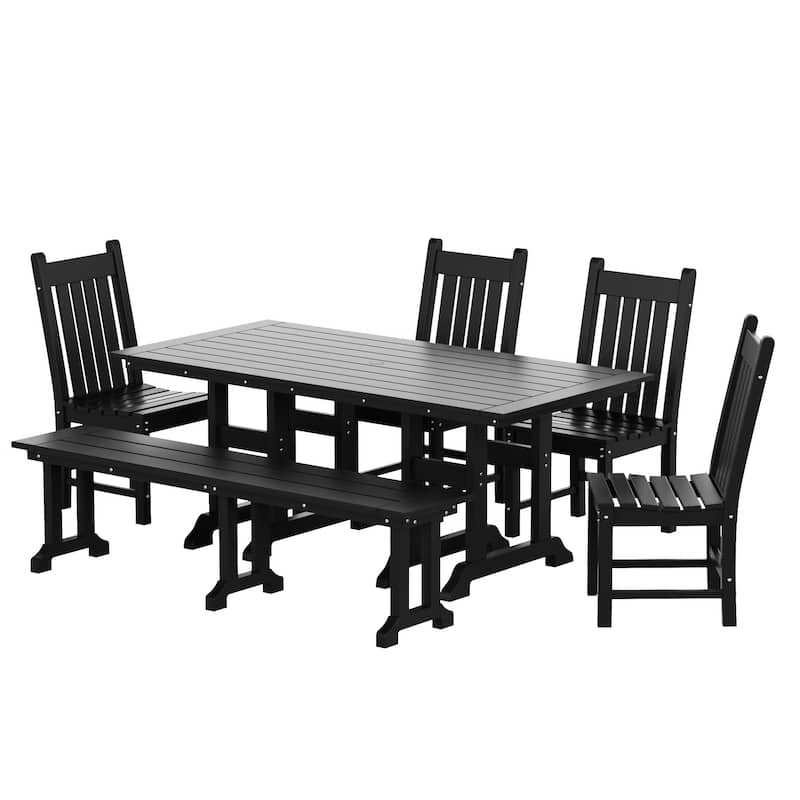 Laguna Hdpe All Weather Outdoor Patio Dining Set with Rectangle Table, Side Chairs, and Bench (6-Piece Set)