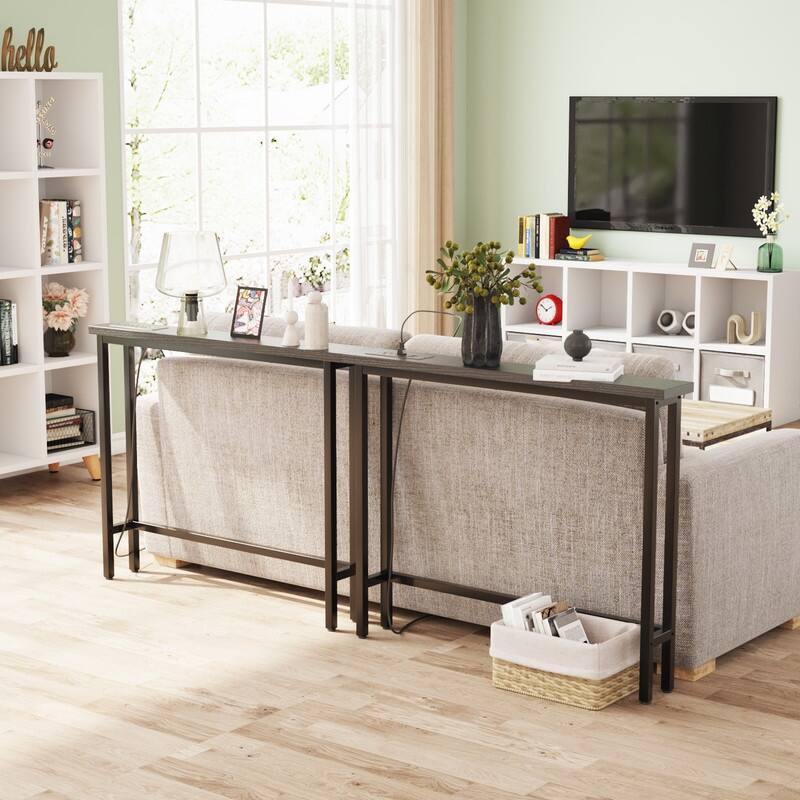VINGLI 2-piece Set Triamine + Iron 200 * 15 * 79cm with Power Strip Foyer Table - Black