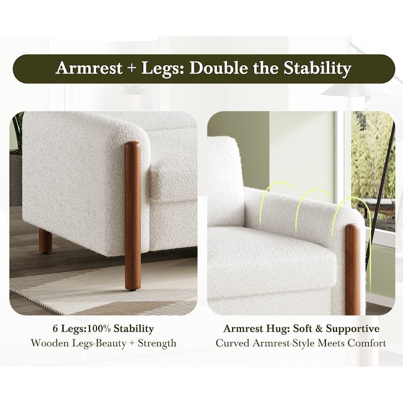 Christopher Knight Home - Adley Modern Upholstered 3-Seater Sofa with Curved Armrests and Solid Wood Legs