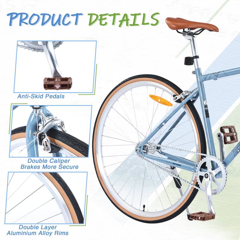 Single-Speed 700C Road Bike for Men and Women, Retro Style Steel Frame with Caliper Brakes