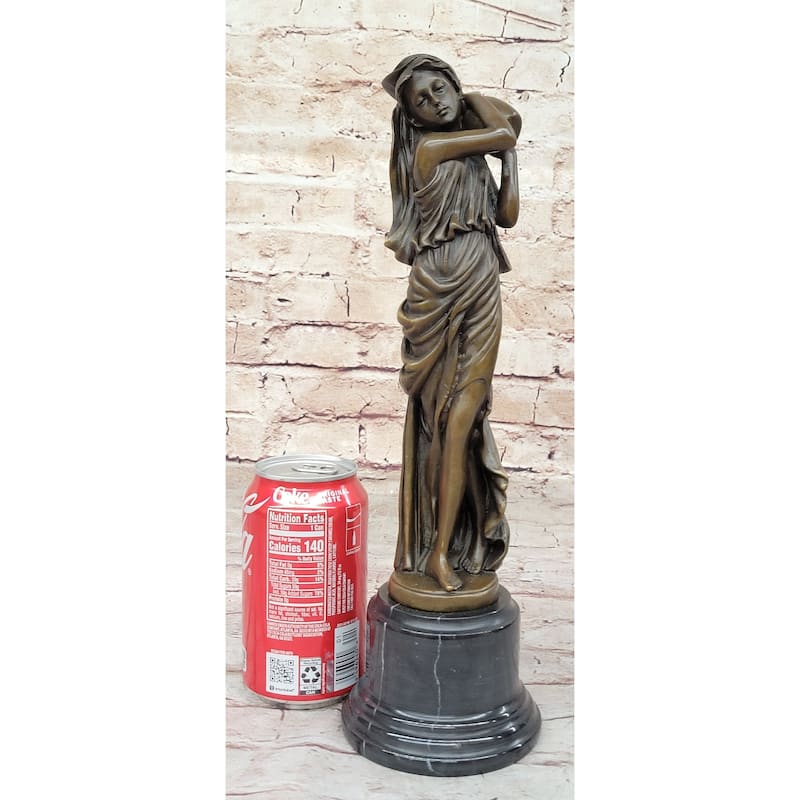 Female Figure Carrying Jar Clical Roman Maiden Hot Cast Bronze Sculpture On Marble Base