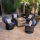 preview thumbnail 1 of 11, Alhambra Wicker 5-piece Outdoor Club Chairs and Firepit Set by Christopher Knight Home Dark Brown Wicker + Blue Cushions