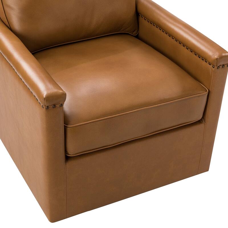 Rita Classic Genuine Leather Swivel Armchair With Nailhead Trims By HULALA HOME
