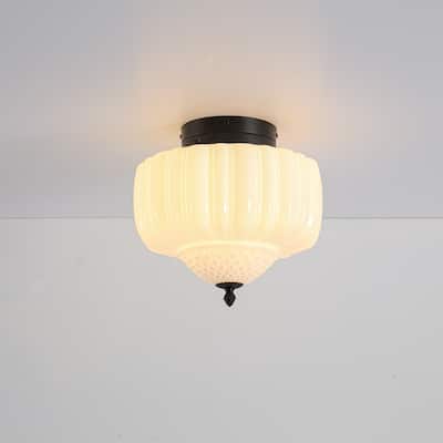 12.6" Modern Coastal Schoolhouse Semi-Flush Mount Ceiling Light with Milk Textured Glass for Bedroom, Kitchen, Entryways
