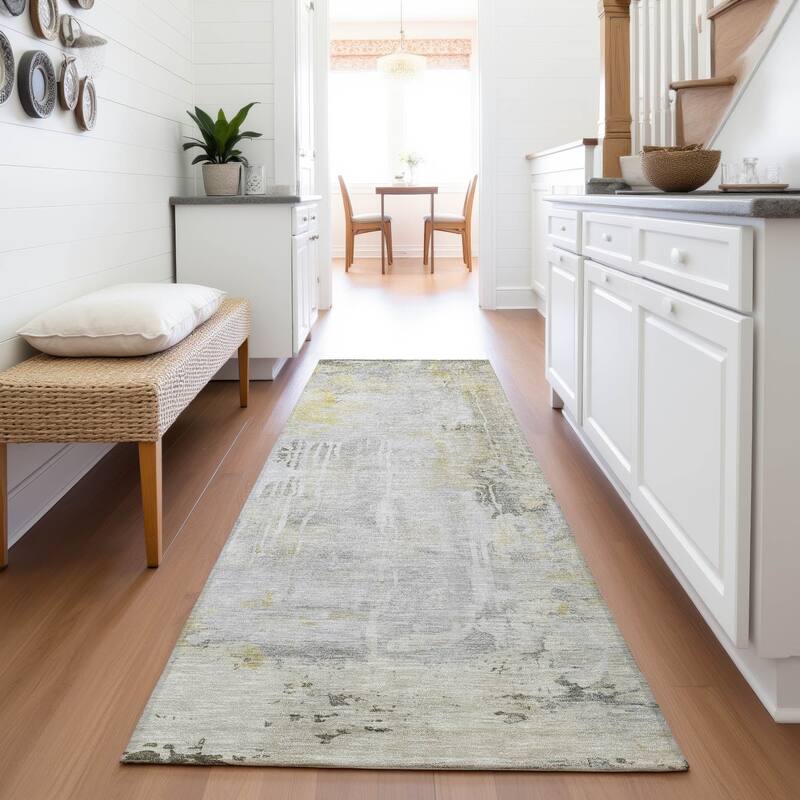 Premium Washable Super Soft Abstract Watercolor Mayfield Rug - Silver - 2'3" x 7'6"