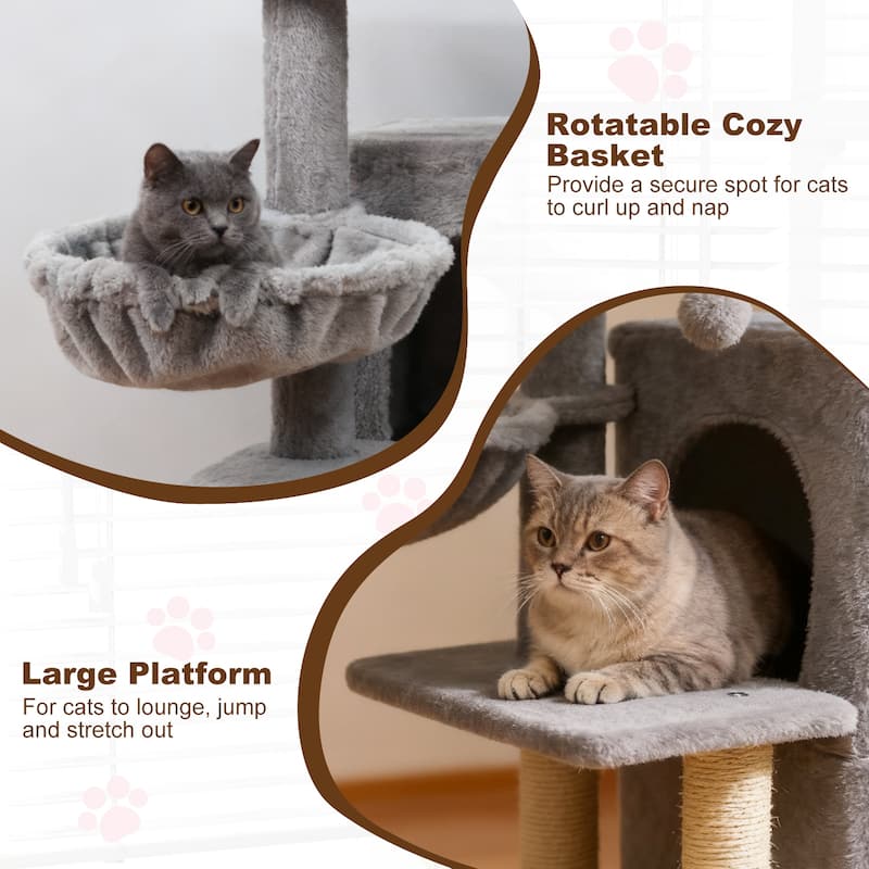 Gymax 33.5'' Cat Tree w/ 2-Tier Condo Padded Plush Top Perch Sisal