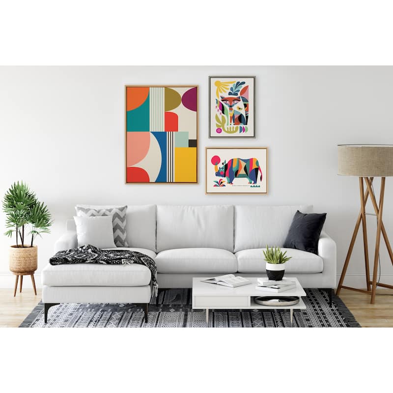 Kate and Laurel Sylvie Mid Century Modern Fox Framed Canvas by Rachel Lee