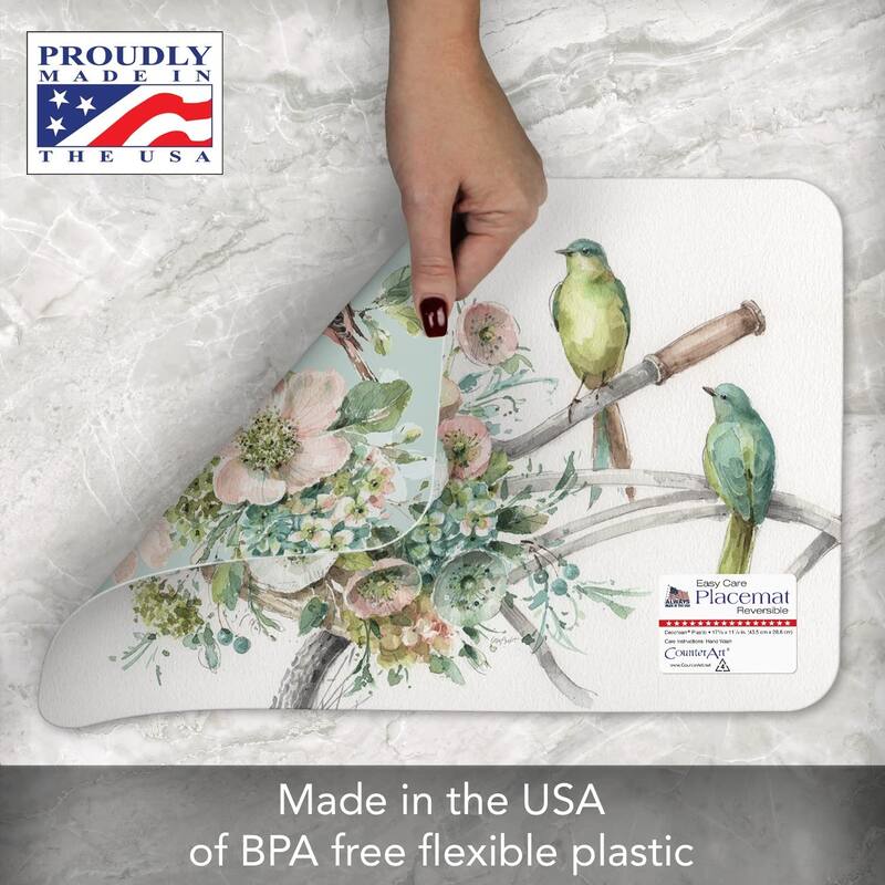 CounterArt Mint Crush, Reversible Easy Care Flexible Plastic Placemat 4 Pack Made in The USA