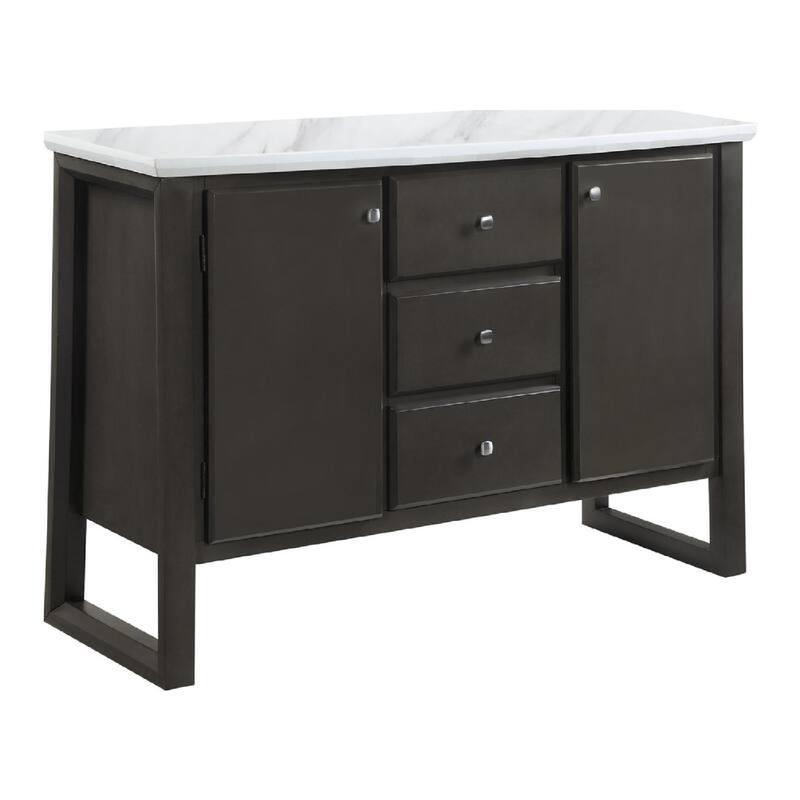 54 Inch Solid Wood Sideboard Cabinet Console, 3 Drawers, Faux Marble, Grey