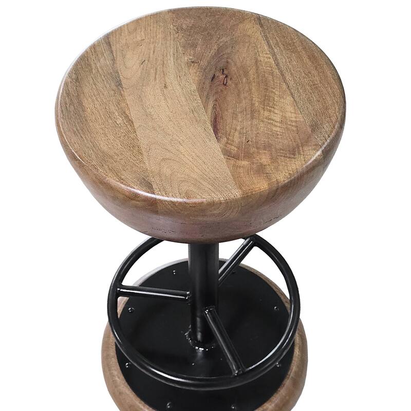 Rustic Charm Swivel Counter Bar Stool 24 Inch Handcrafted, Brown Mango Wood Round Seat, Black Iron Base with Footrest