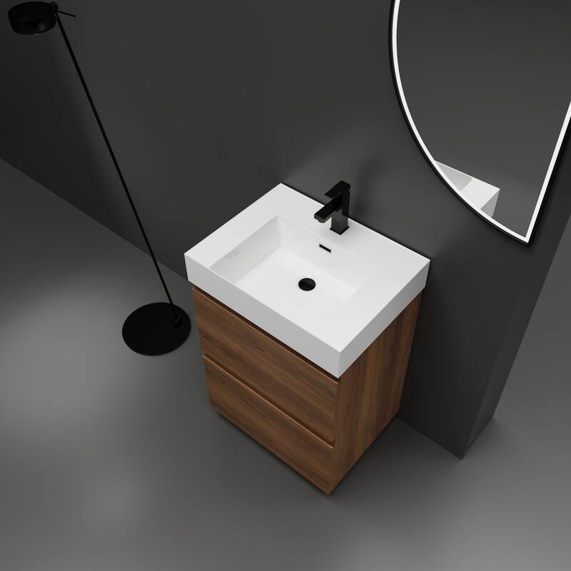 GDFStudio - Lecce Modern Freestanding Bathroom Vanity Set with Resin Sink, 2 Soft Close Drawers & Antirust Hardware