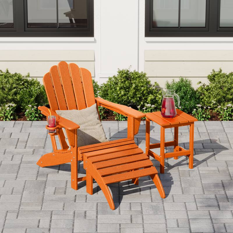 Aderson Outdoor Poly Adirondack Chair with Side Table and Ottoman