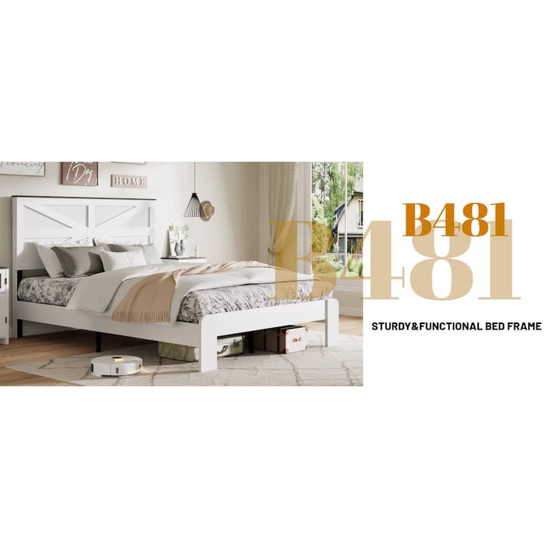 Wood Platform Bed Frame with Headboard, Noise-Free