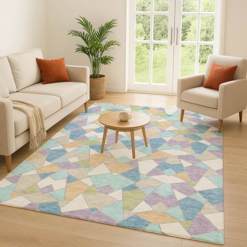 Machine Washable Indoor/ Outdoor Modern Mosaic Chantille Rug