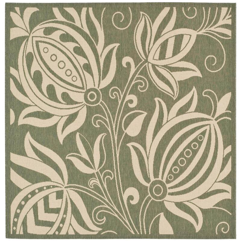 SAFAVIEH Courtyard Nasima Indoor/ Outdoor Patio Backyard Rug - 7'10" Square - Olive/Natural
