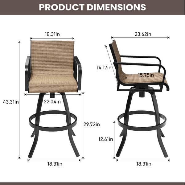 dimension image slide 1 of 4, Outdoor Indoor Aluminum Swivel Patio Bar Stools Dining Chairs with Sunbrella Fabric