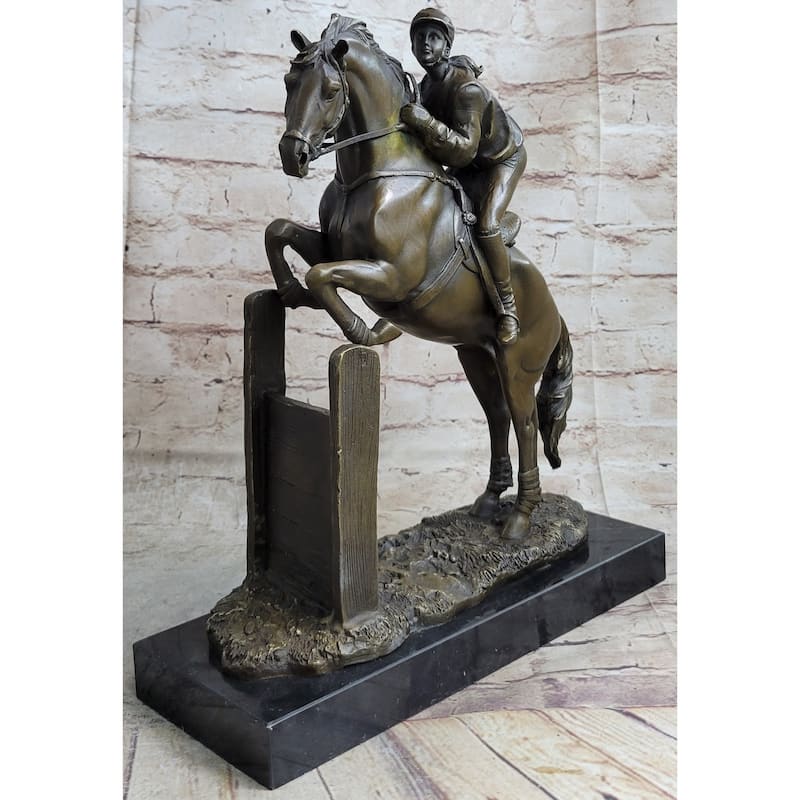 Signed Original Fisher American Artisan Female Jockey Jumps Bronze Sculpture