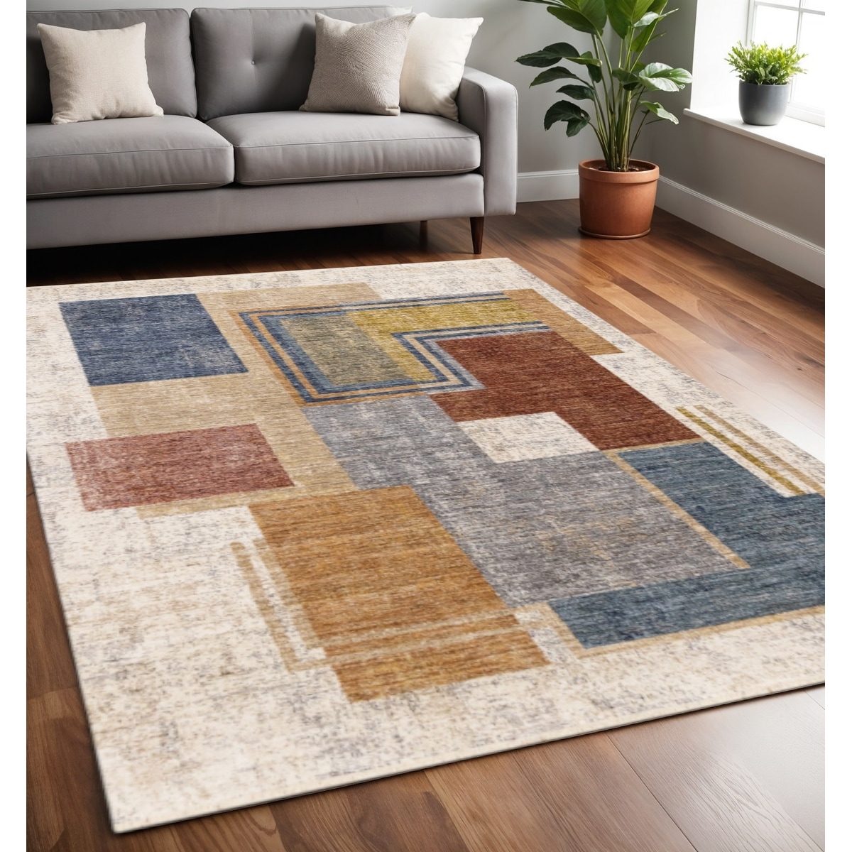 HomeRoots Geometric Modern Rectangle Area Rug - 5' X 8'