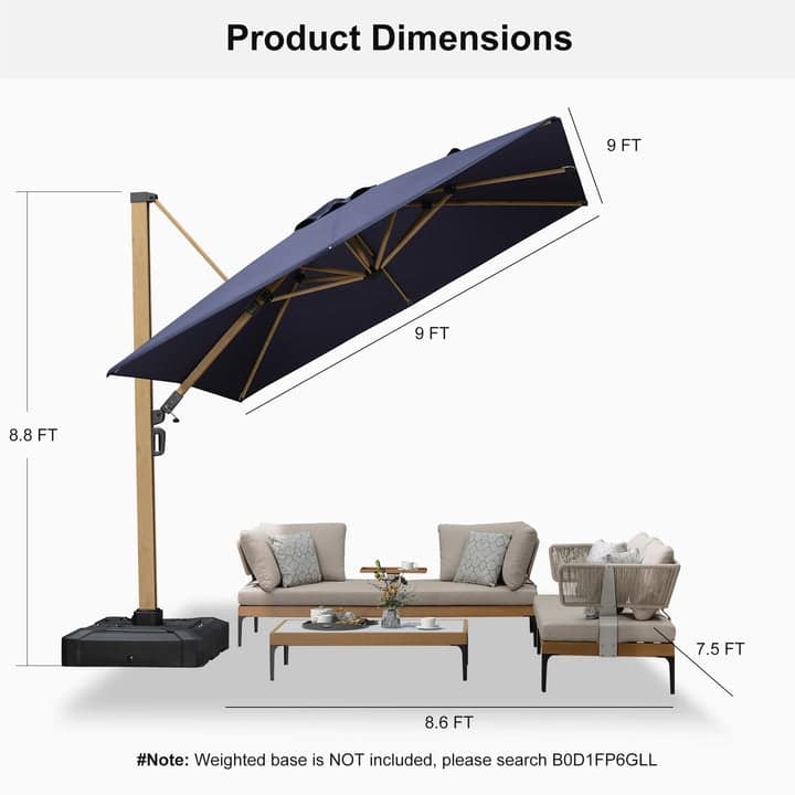 PURPLE LEAF 12ft Wood Grain Premium Patio Cantilever Umbrella