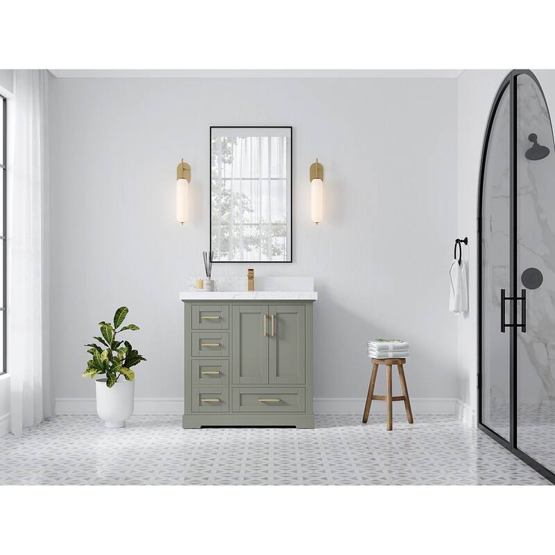 Willow Collections 36 x 22 Boston Center Sink Right Bathroom Vanity with Countertop