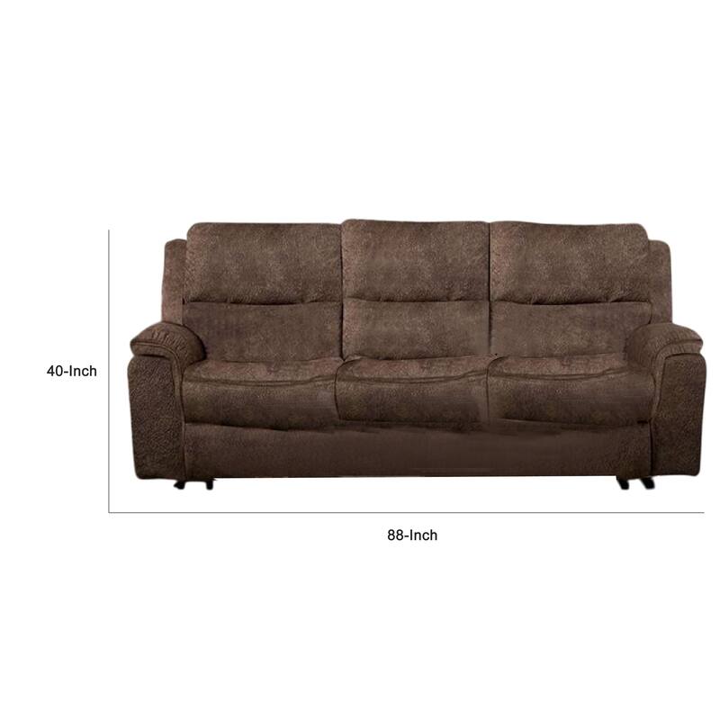 Heny Manual Reclining Sofa, Brown Fabric Seating, 88 Inch, No Sag