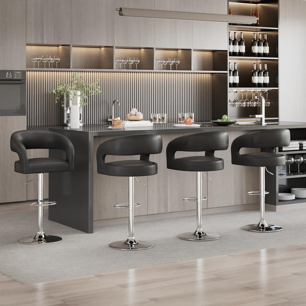 VECELO Set of 4 Swivel Bar Stools Rounded Mid-Back Barstools with Adjustable Height 360° Rotation 16" Base with Footrest