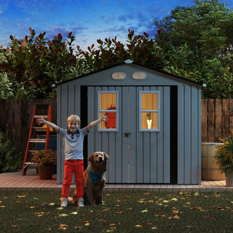 Outdoor Storage Shed, 8x8 protective film, four daylight Windows Lockable Doors,A practical and thoughtful gift
