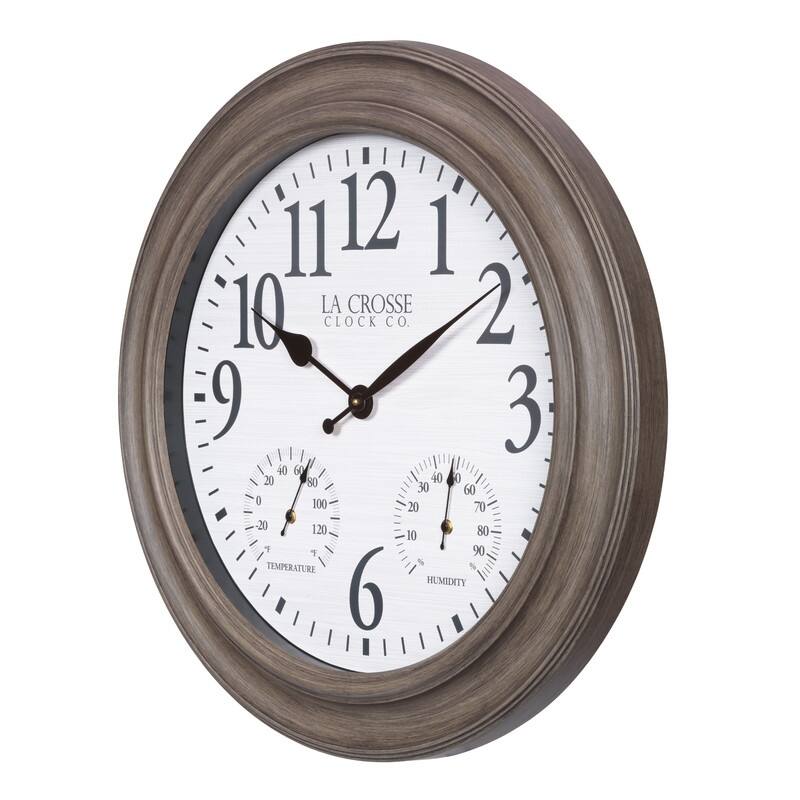 La Crosse 433-3267TH 26.2" Outdoor Gray Oak Quartz Temp/Humidity Clock