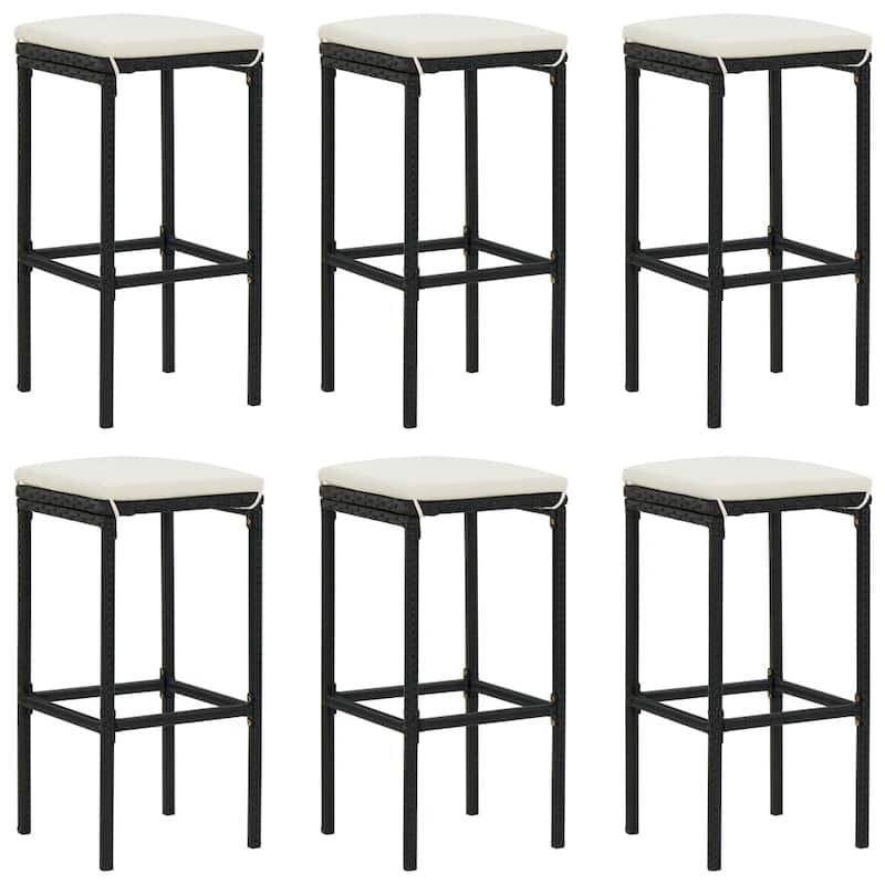 vidaXL 5 Piece Patio Bar Set with Cushions Black Poly Rattan - 15" x 15" x 29.9"