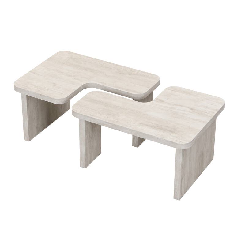 GDFStudio - Carter L-Shaped Farmhouse Coffee Table with Detachable Design