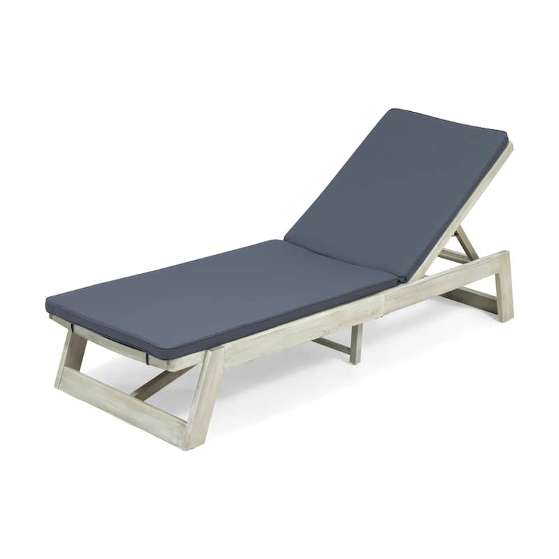 Maki Outdoor Acacia Wood Chaise Lounge and Cushion Set (Set of 2) by Christopher Knight Home