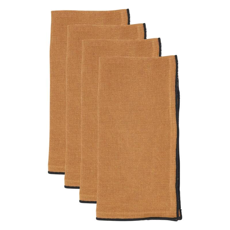 Stonewashed Linen Napkins With Stitched Border Design (Set of 4)