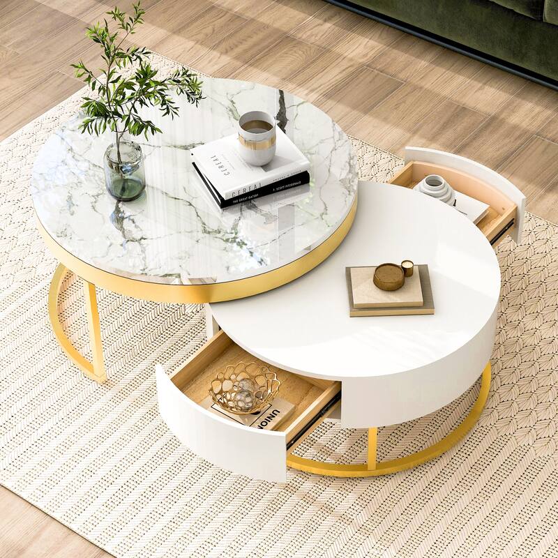 Round Nesting Coffee Table with Drawers