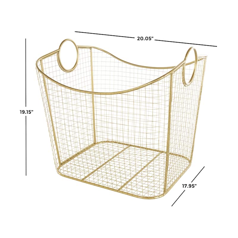 Metal Wire Grid Decorative and Functional Storage Basket with Curved Edges Ring Handles - Gold or Black - Roche River Decor