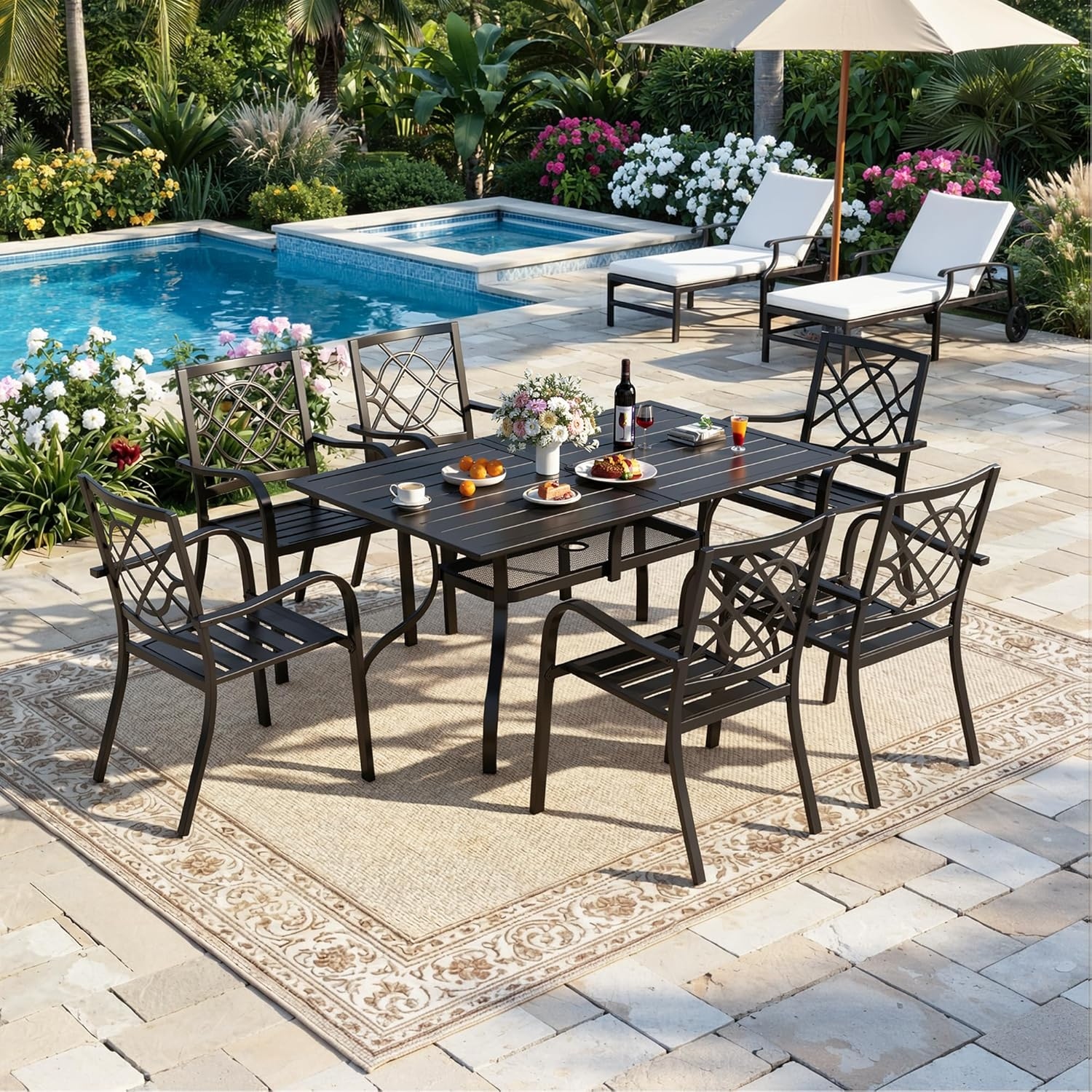 60 Inches Rectangle Outdoor Dining Table for 6 Person, Patio 2