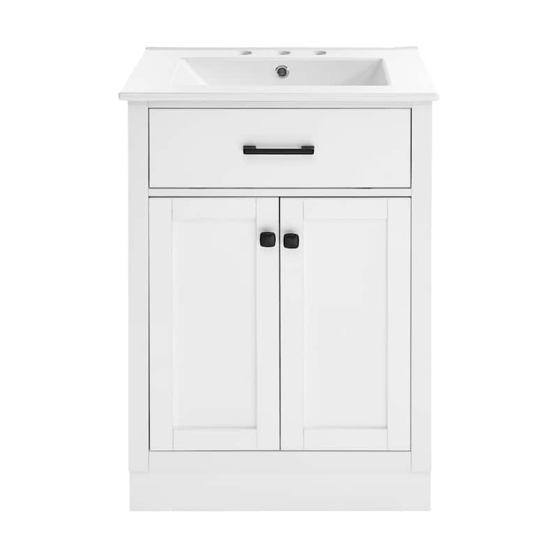 Burdon 24 In. Brown Bathroom Vanity With White, 3-Hole Ceramic Sink Top