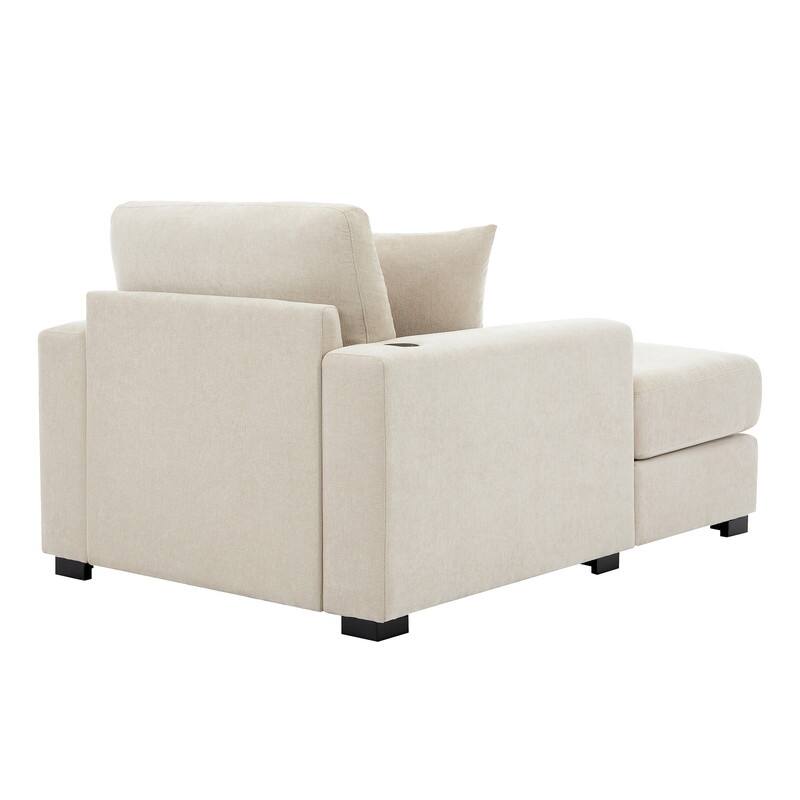 Chenille Fabric Oversized Chaise Lounger, 39.7''/43.5''/55'' Chair Bed Sofa Couch with Pillows, Charge Station & Cup Holders