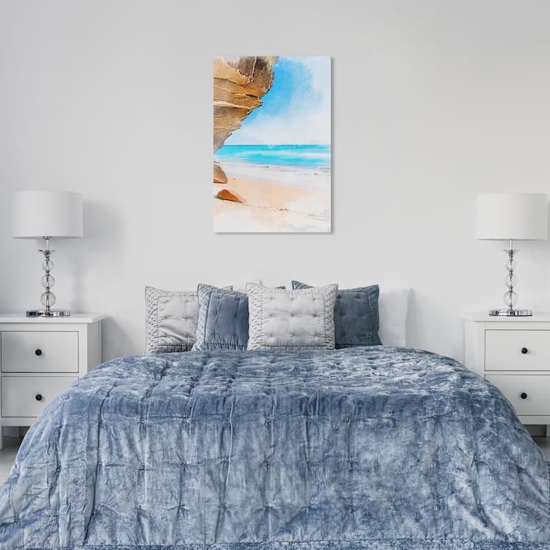 Wynwood Studio Canvas Nautical and Coastal Cliffside Beach Blue and Light Blue Nautical & Coastal Wall Art Canvas Print - 36 x 24