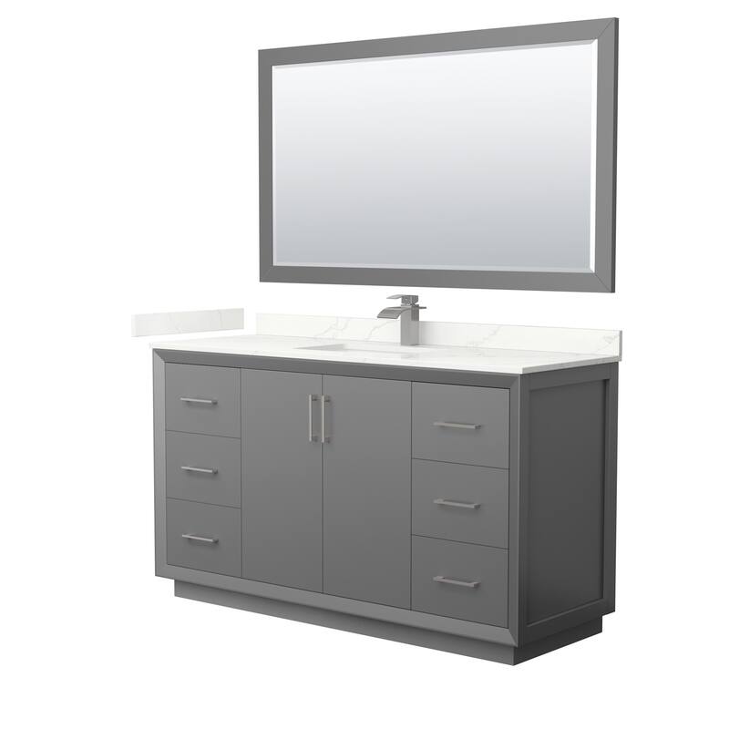 Wyndham Collection WCF414160S-QTZ-UNSM58 Strada 60" Free Standing - Dark Gray / Giotto Quartz Top / Brushed Nickel