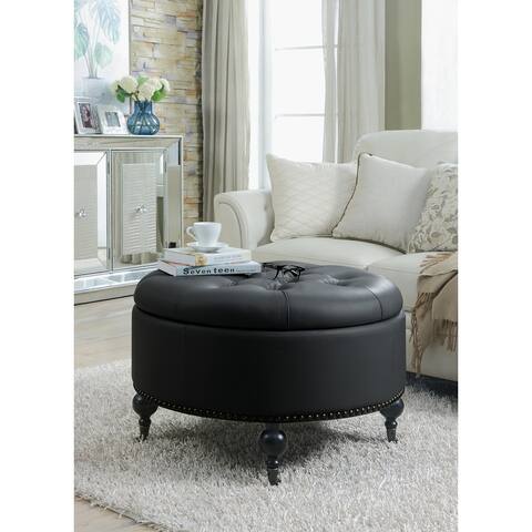 Chic Home Keller PU Leather Castered Legs Round Ottoman