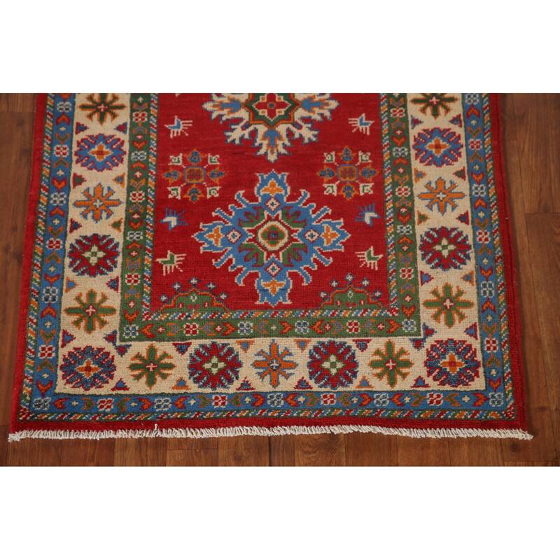 Red Kazak Accent Rug Hand-Knotted Oriental Wool Carpet - 2'9"x 4'1"