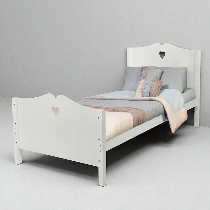 Twin Size Wood Platform Bed with Headboard and Footboard, Solid Pine Frame and Slat Support, No Box Spring - White - Twin