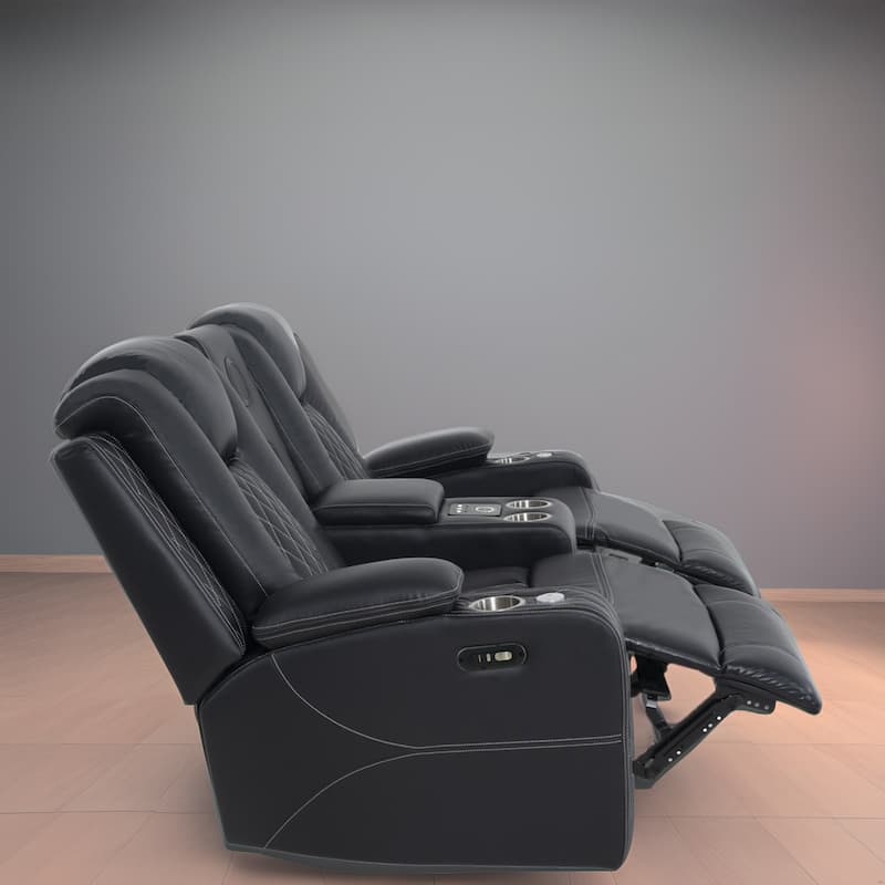 Premium Air Leather Home Theater Loveseat with LED Lights, Recliner with Built-in Speakers & Wireless Charging