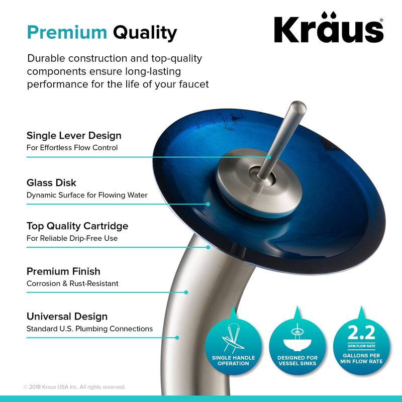 Kraus Bathroom Combo - 16-1/2" Irruption Blue Glass Vessel Bathroom