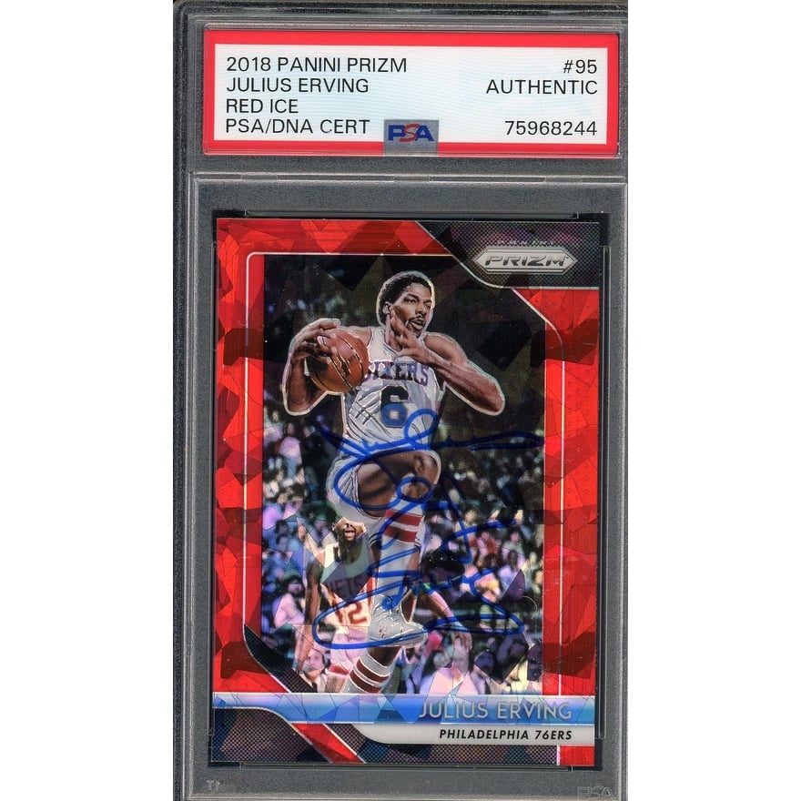 Julius Erving 2018 Panini Prizm Red Ice Signed Card #95 Auto PSA 75968244 - 8'6" x 11'6"